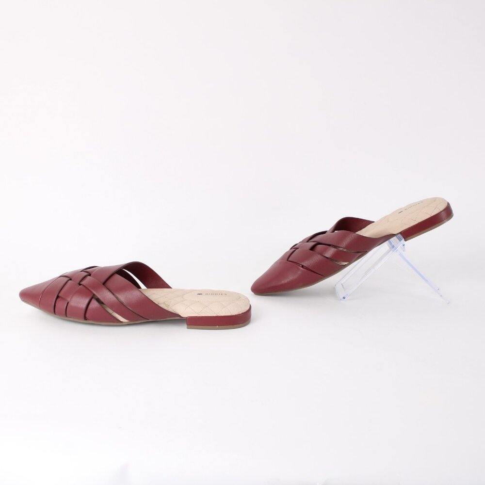 Birdies Sz 9 Mule Slide The Dove Sz 9 Rhubarb Red Pointed Toe Leather 1" Flats - Picture 4 of 11